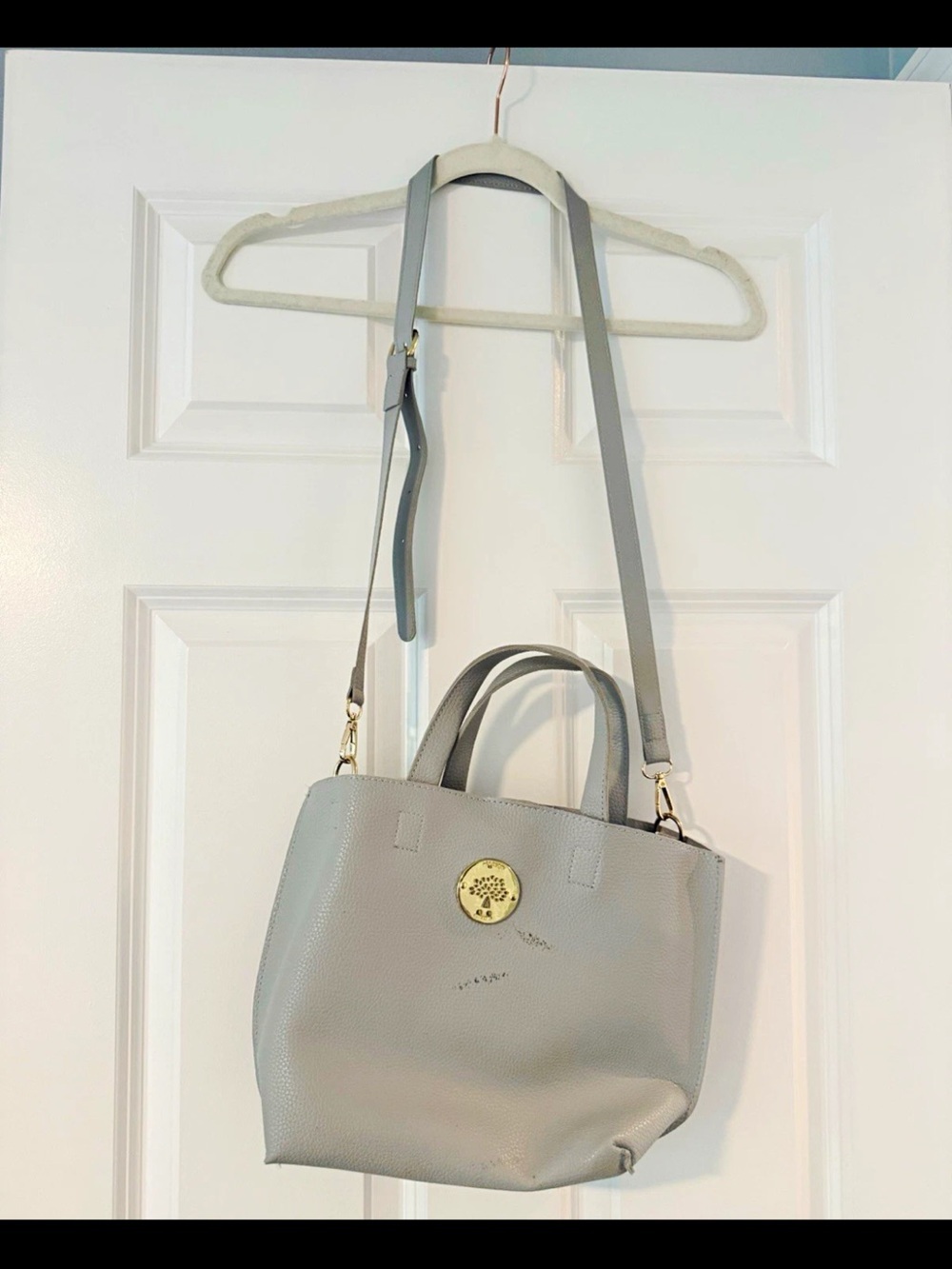 Mulberry Light Gray Leather Shoulder Bag with Removable Strap